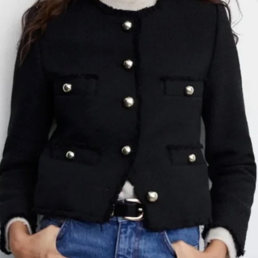 NEW MANGO BLACK TWEED BOUCLE BLAZER SIZE L